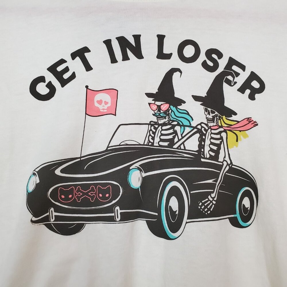 Cactus & Pearl Women's Halloween Skeleton Get In Loser Graphic Tee Size XXS (00) - Picture 2 of 6
